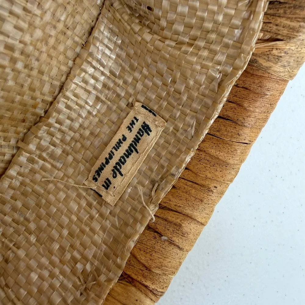 Vintage Woven Straw Basket Mushrooms‎ Vegetable Fruit Raffia Philippines Boho